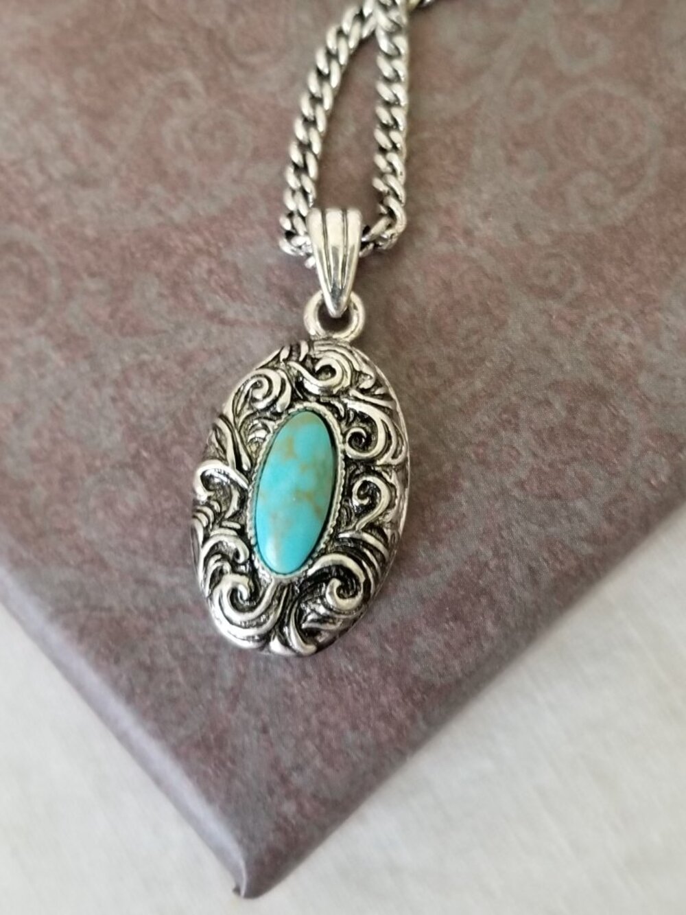 NWT! Wrangler Turquoise Pendant Necklace - 16-18" Chain - 14K White Gold Plated